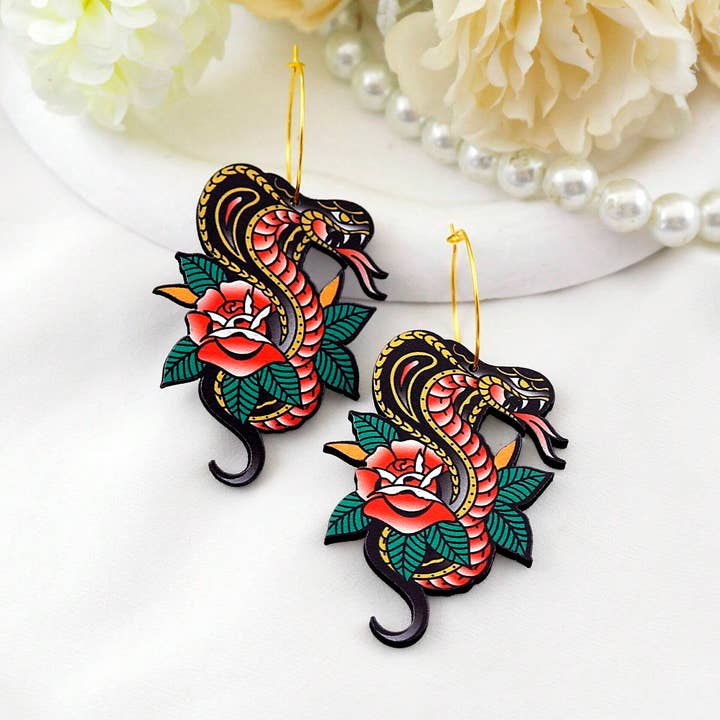 HappyJewelrySupplies - Wholesale Dangle Earrings - Wooden Earrings with Fiery Black Snake Design0