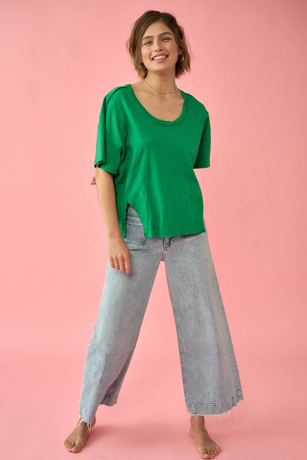 Promesa USA – Engroshandel Strikket top - Dame – Easy Fit Mineral-Wash Udsat Søm Slub Strik Tee2