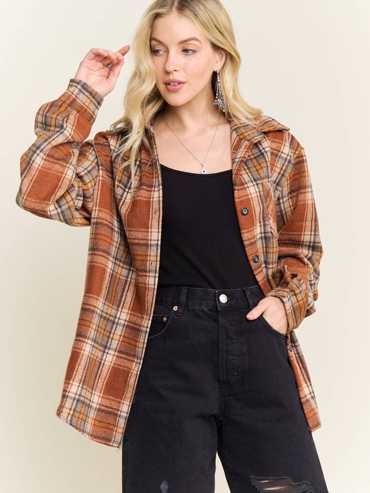 ADORA LA - Wholesale Jacket - Women's - CEJ2586G-PLAID ROLLED SLEEVES BUTTON DOWN SHACKET2