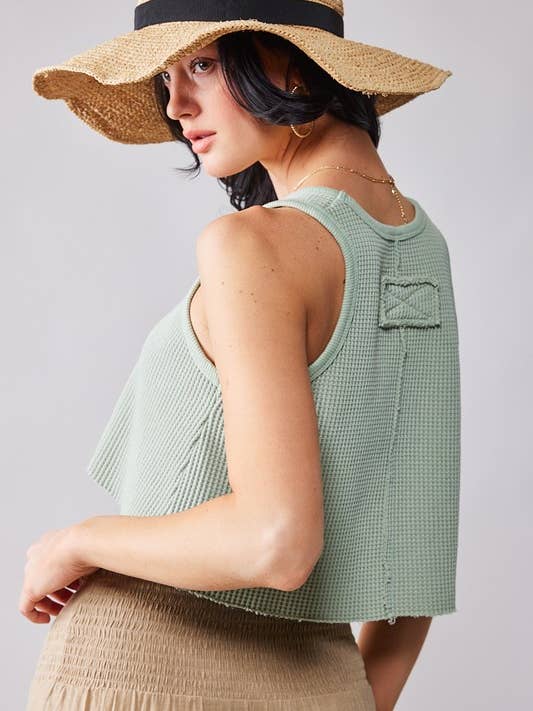 Fashion Week - Wholesale Tank Top - Women's - VINTAGE WASH CROP WAFFLE TANK TOP