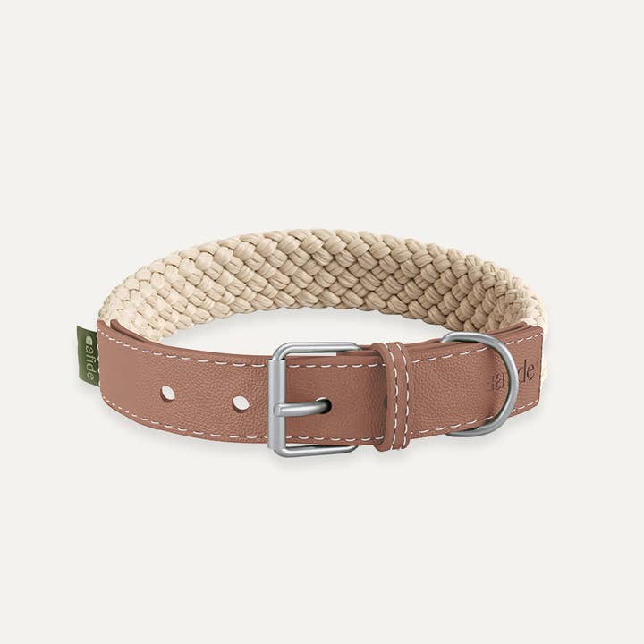 CAFIDE – coleira - Cão por atacado – Colar Couro Vegan Castanho, Corda