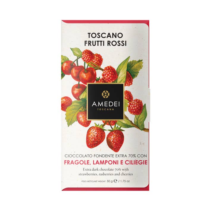 Amedei Toscana - Wholesale Chocolate Bar - Amedei Toscano Red, Dark Chocolate W/ Red Fruit, 50G