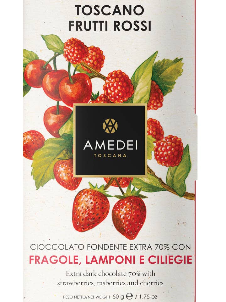 Amedei Toscano Red, Dark Chocolate W/ Red Fruit, 50G for wholesale by Amedei Toscana