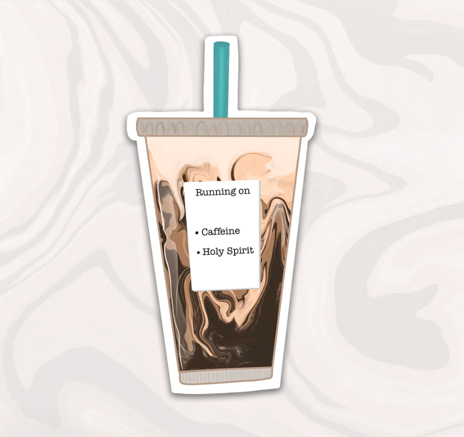 Paper and Prayer – Engroshandel Klistermærke – Kører på koffein og Helligånden klistermærke0