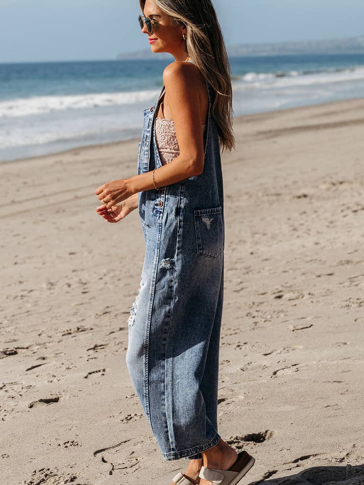 LALA LOO - Wholesale Overalls - Women's - Denim Bib Pocket Wide Leg Overall2