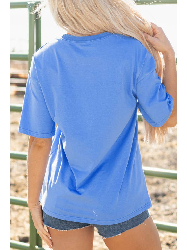 Sky Blue Rodeo Western Short Sleeve Tee for wholesale on Faire