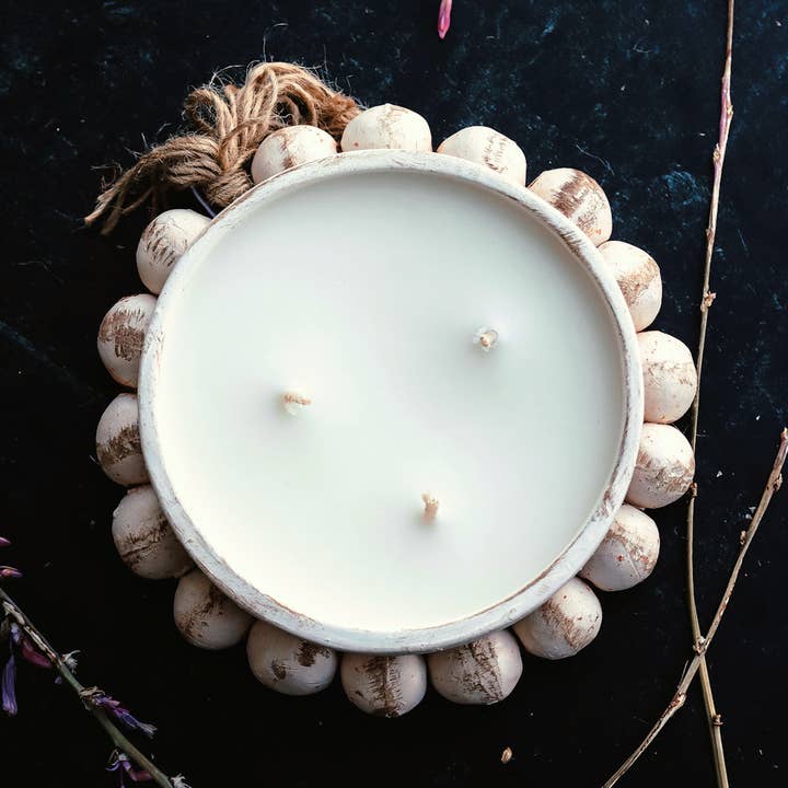 Candela di soia in ceramica con perline a 3 stoppini al profumo di limone e citronella per la vendita all'ingrosso da parte di Cedar Mountain Candle