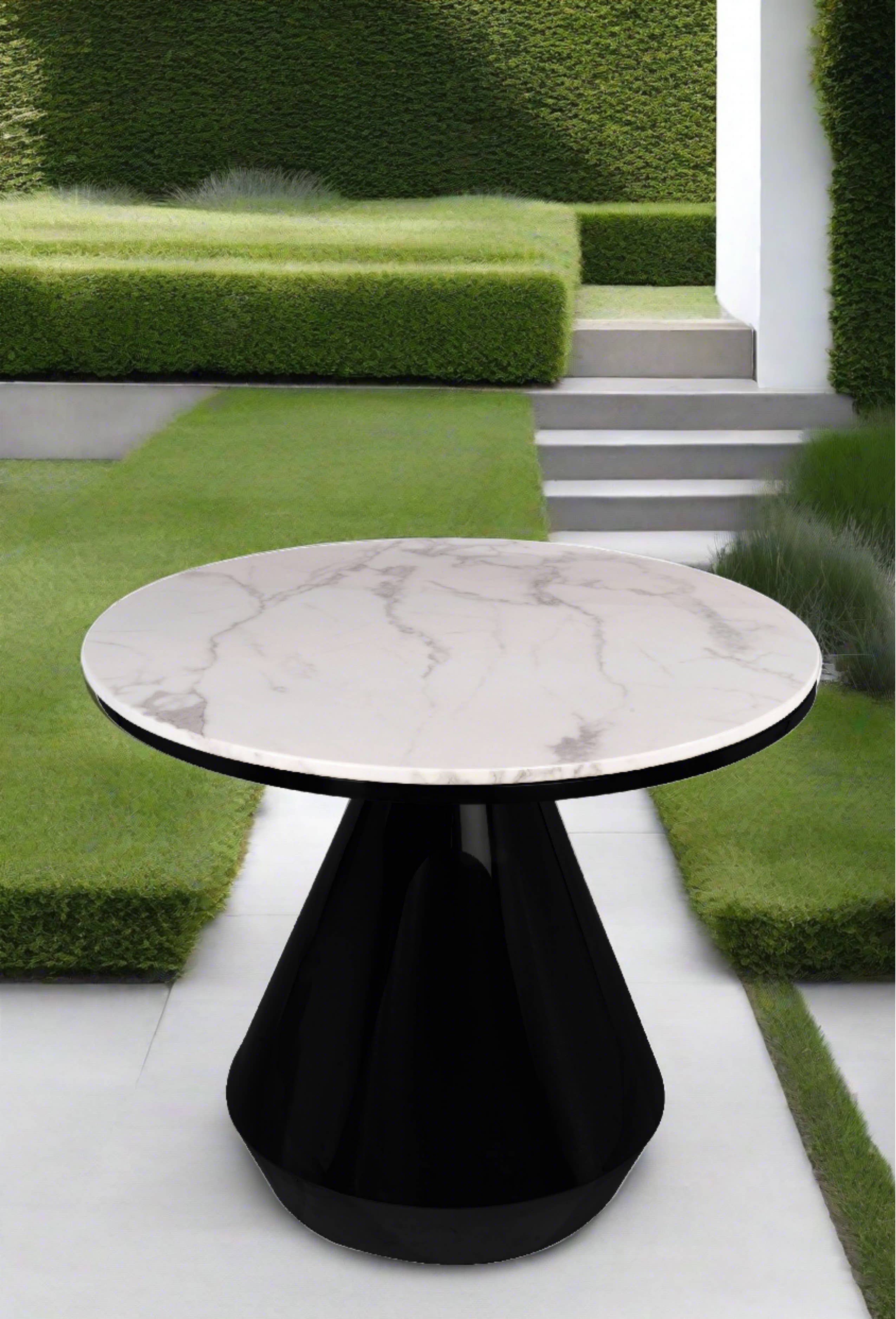 Statements by J - Wholesale Patio Table - Gigi Marble Top Indoor/Outdoor Bistro Table, Black and White0