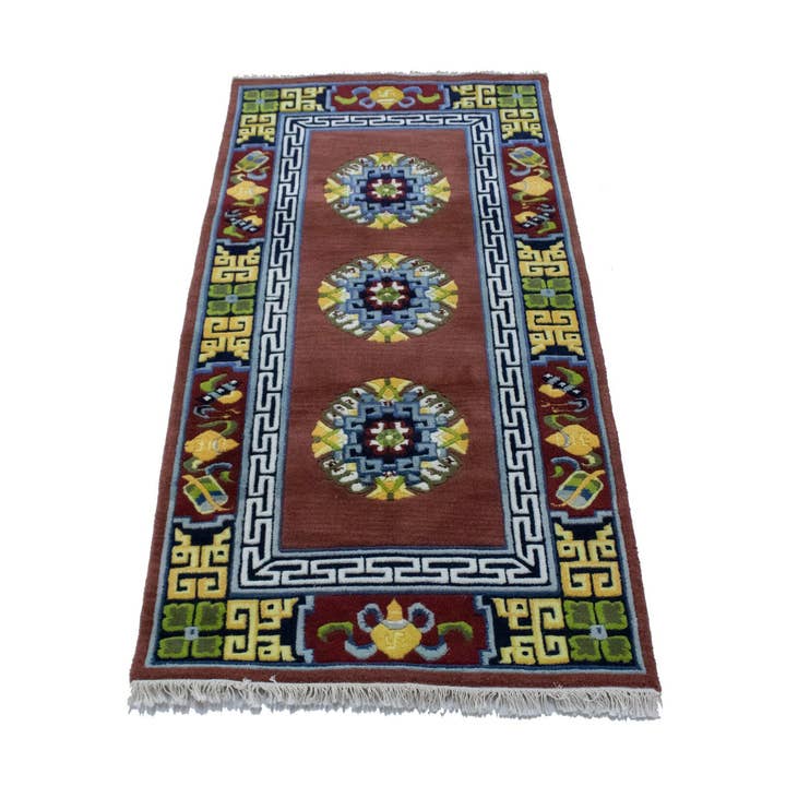 Red-Brown 3x6 Chinese Floral Tribal Art Decor Runner Rug | for wholesale by Magic Rugs Inc.