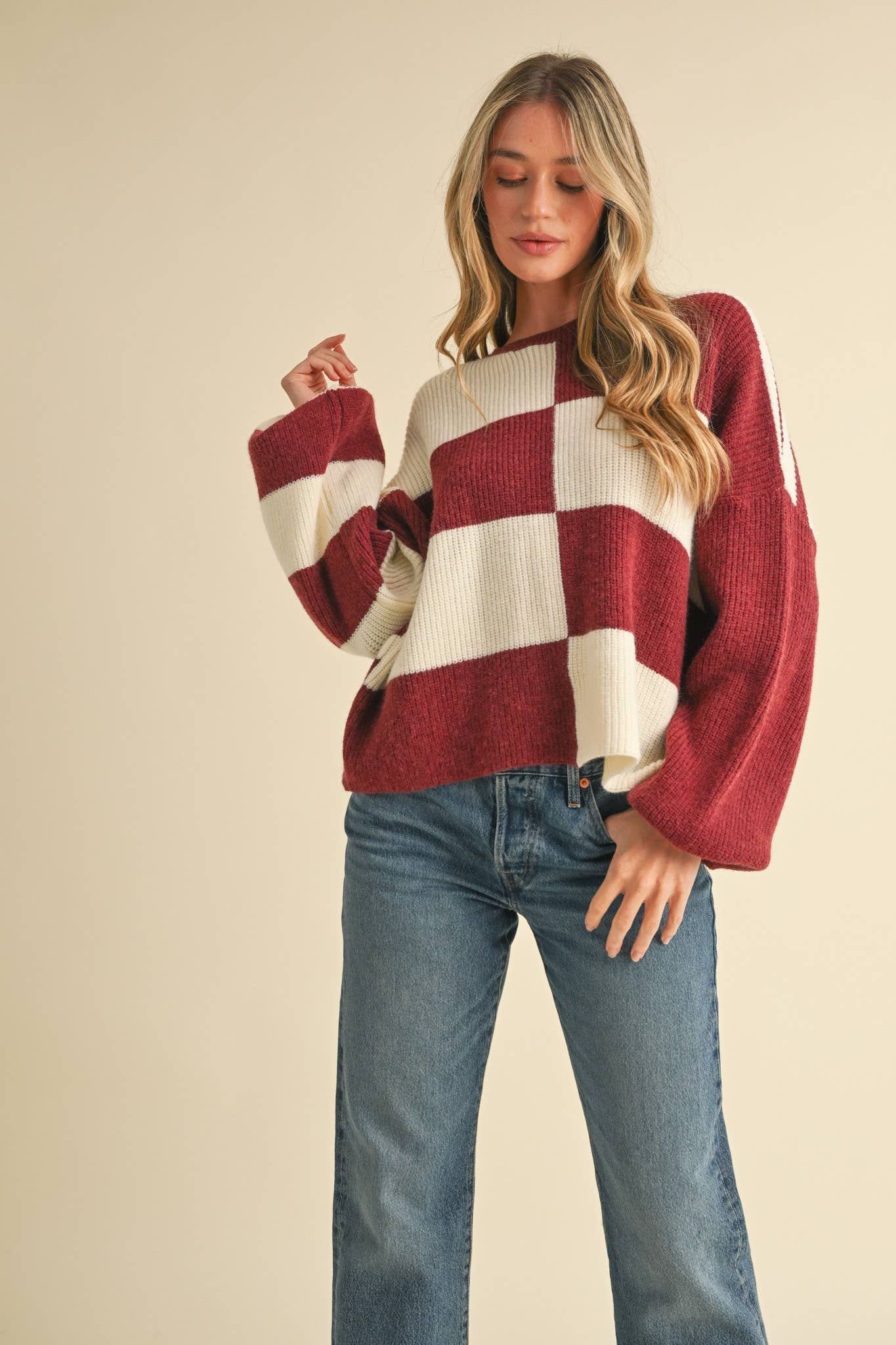 &MERCI - Wholesale Knit Sweater - Women's - OVERSIZED MIXED COLOR BLOCK SWEATER MSW106817