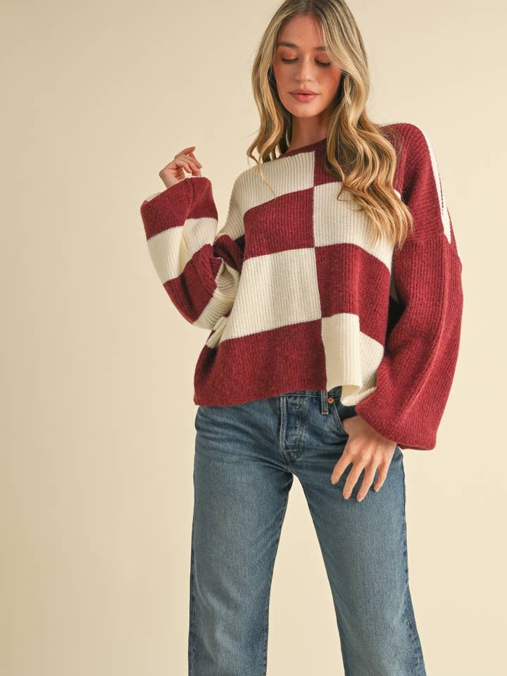 &MERCI - Wholesale Knit Sweater - Women's - OVERSIZED MIXED COLOR BLOCK SWEATER MSW106817