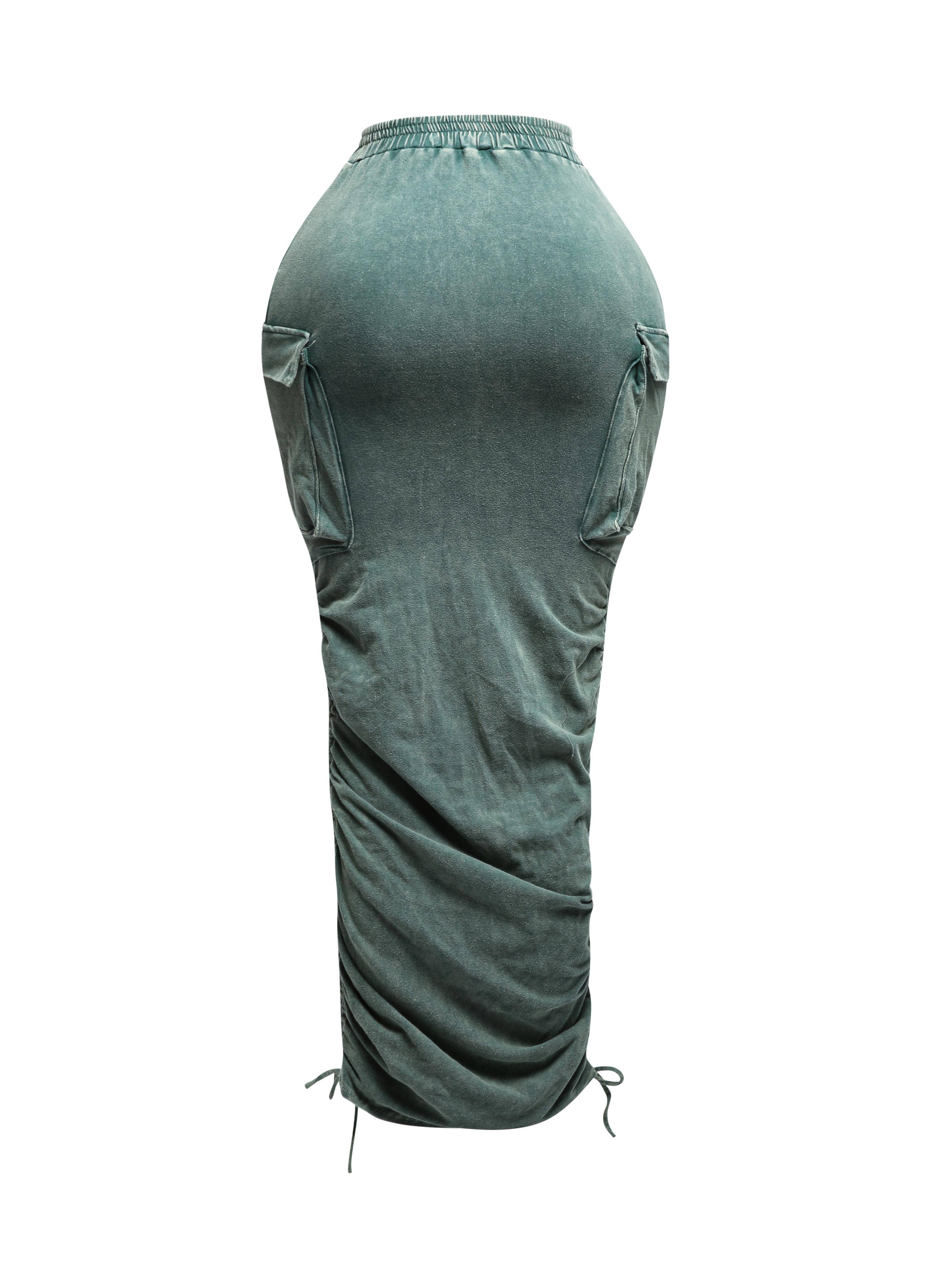 GRÅ PLUS SIZED Mineraltvättad kjol med dragsko för wholesale på Faire1