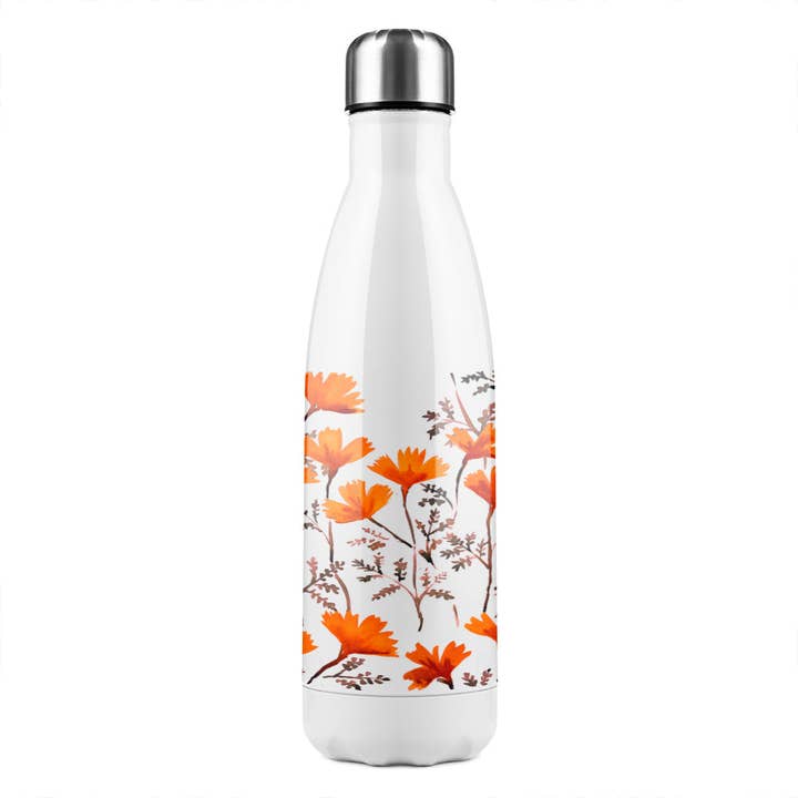 Autumn Leaves On Black Stainless Steel Bottle for wholesale by Benjamin Tate Design