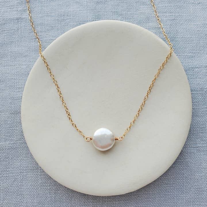 Small Coin Pearl Necklace, Bridal Necklace for wholesale by Carrie Whelan Designs
