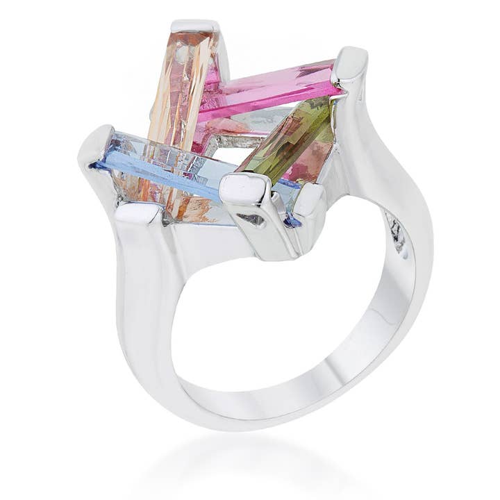 Myra Ring 10ct Multicolor CZ Rhodium Cocktail Ring for wholesale by JGoodin