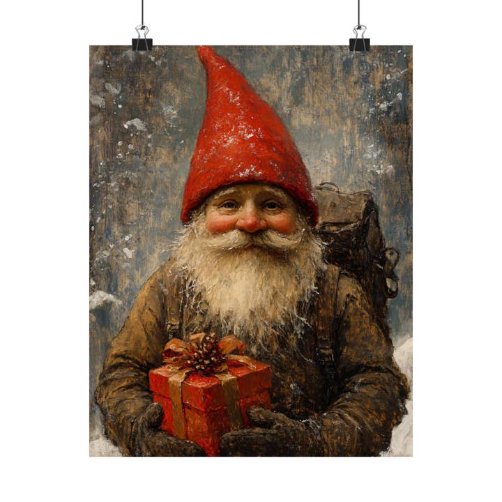 Ye Curiosity Shoppe - Wholesale Art Print - Gnome Bearing Gift Christmas Art Print