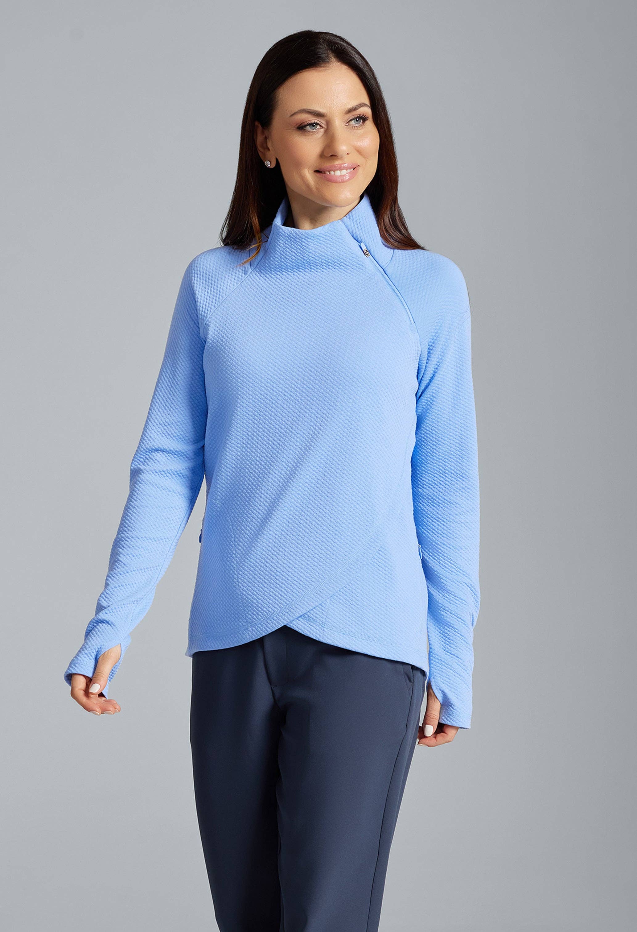 IBKÜL - Wholesale Sweatshirt - Women's - Solid Popcorn Stitch Asymmetrical Zip Pullover 2.020