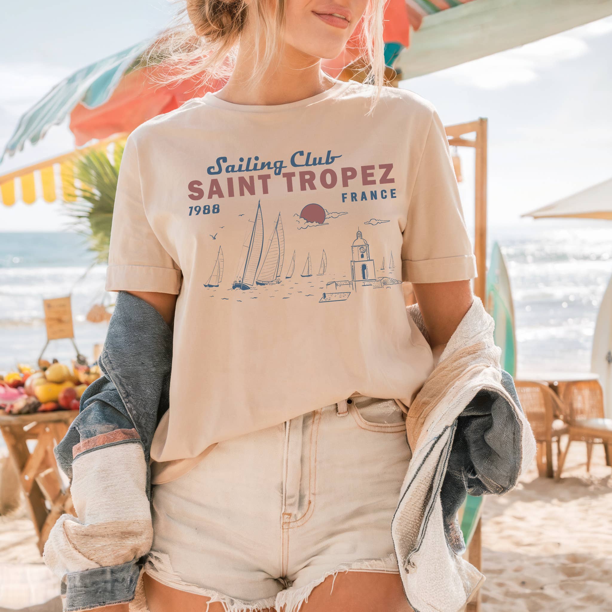 Hey Jude Graphic Tees – wholesale Screen printed t-shirt – Women′s – Saint Tropez Sailing T Shirt