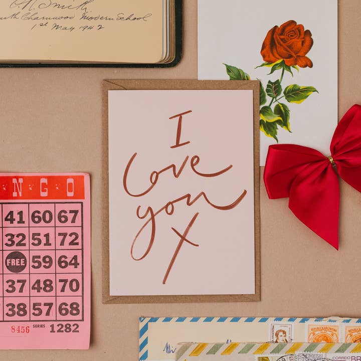 'I Love You X' Handwritten Valentine's Card for wholesale by Oh Squirrel