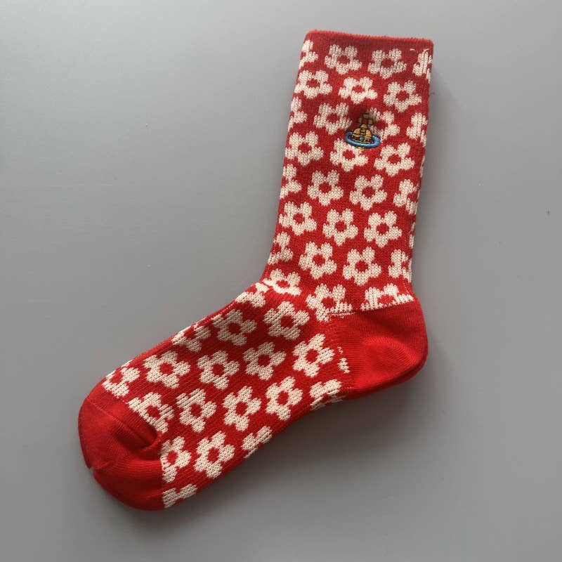 Tourtiwi - Wholesale Socks - Women's - Red Snowflake & Geometric Patterns Christmas Crew Socks13