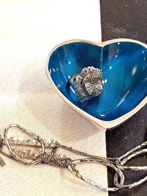 Aqua Small Heart Earring Trinket Jewellery Dish for bedside for wholesale by Oh So Pretty & Green