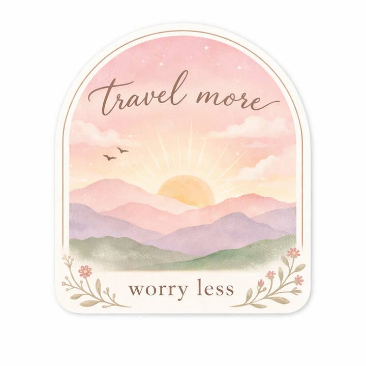 Travel More Worry Less Pastel Waterproof Sticker for wholesale by Lyrical River Designs