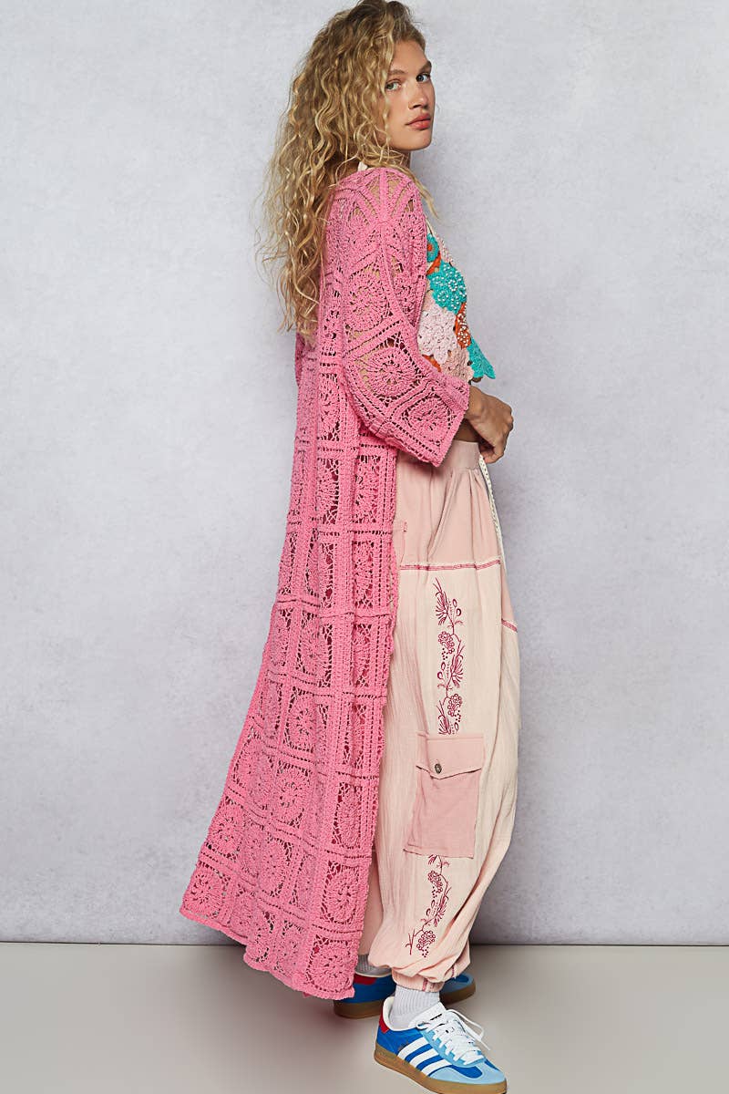 Pol Clothing - Wholesale Cardigan - Women's - Long Sleeve Crochet Open Long Cardigan7