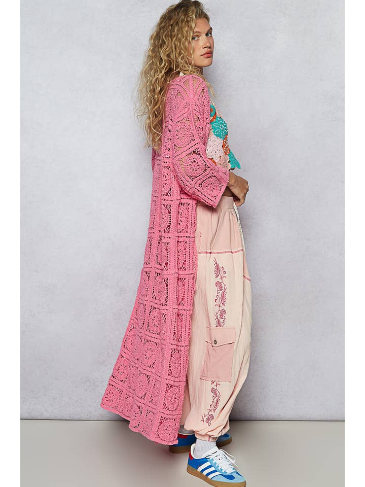 Pol Clothing - Wholesale Cardigan - Women's - Long Sleeve Crochet Open Long Cardigan7