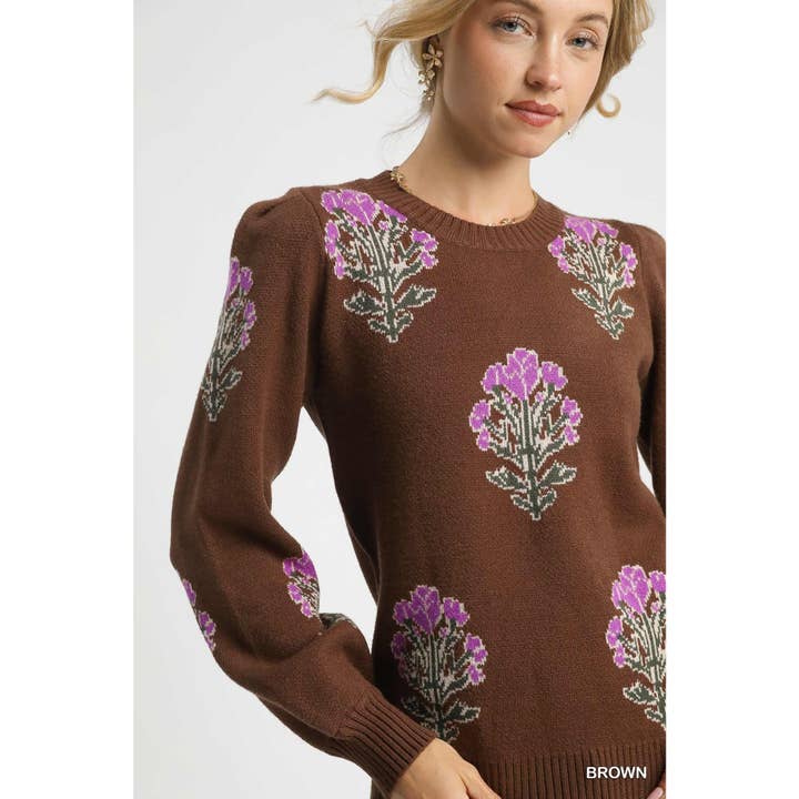 STYLE USA - Wholesale Tunic - Women's - Flower Stem Jacquard Sweater Top10