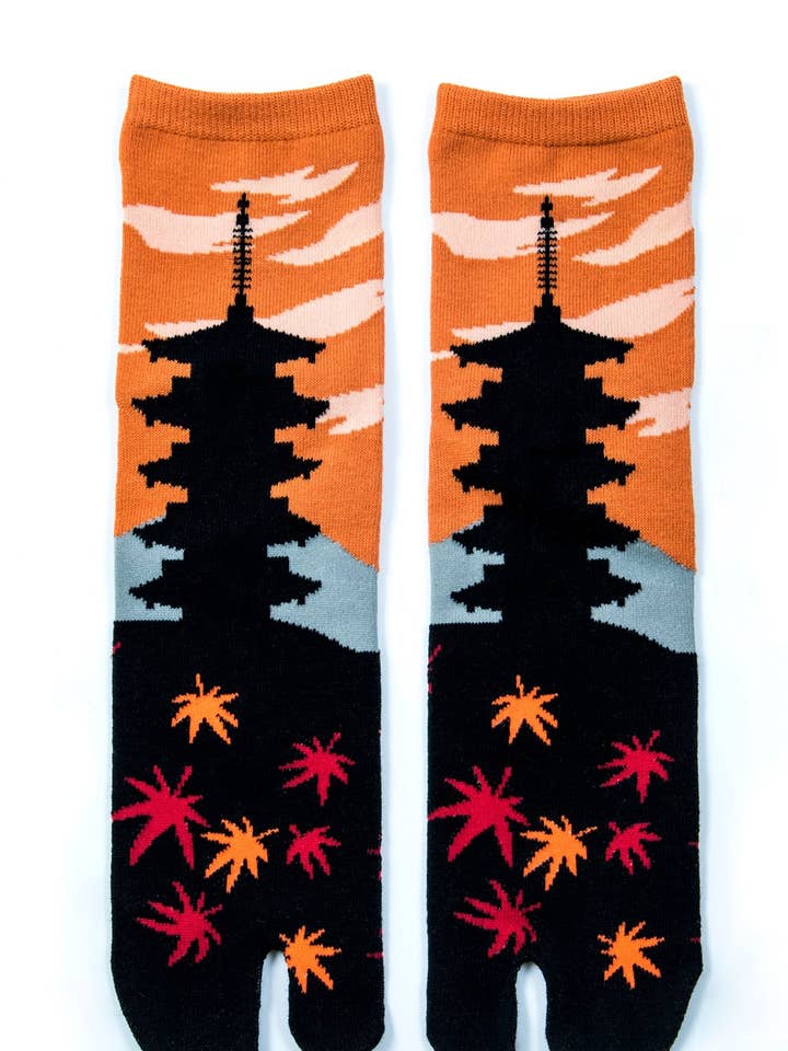 Calzini Tabi autunno Tempio di Kyoto per la vendita all'ingrosso da parte di NINJA SOCKS