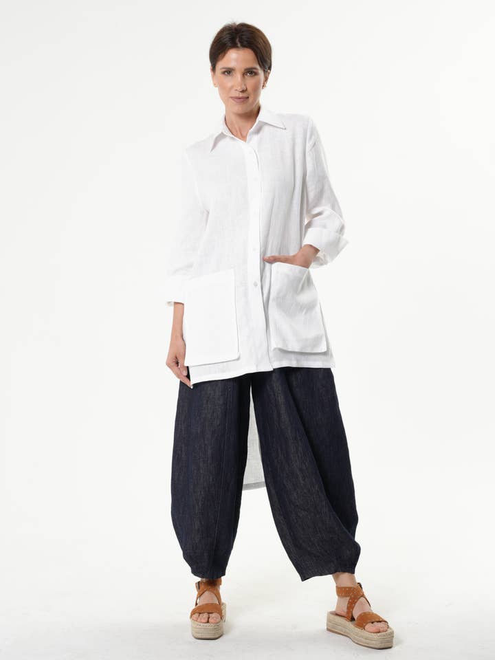 Asymmetric Linen Shirt In White for wholesale by Metamorphoza