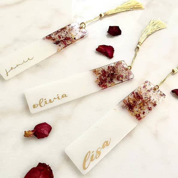 Pressed Rose Petal Resin Bookmark with Tassel for wholesale by Spring Resin Studio