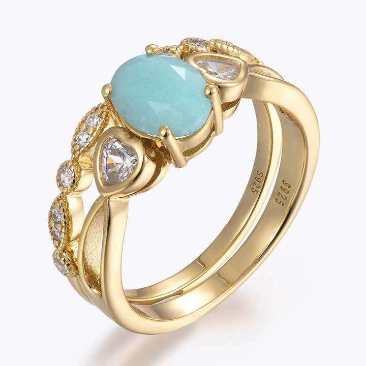 Dissoo® Love Bridge Amazonite Engagement Ring and Versailles Moissanite Wedding Ring for wholesale by Dissoo