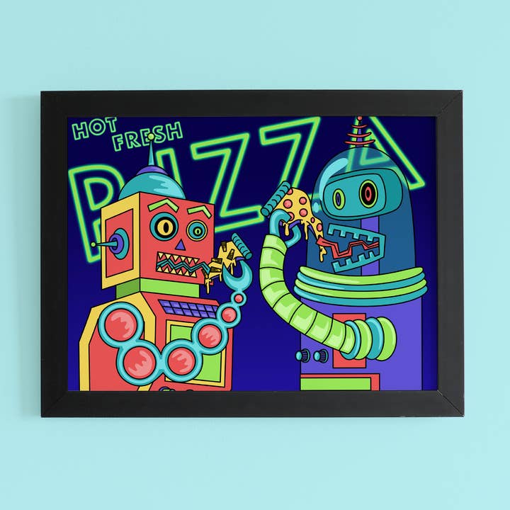 Robots Eating Pizza Art Print for wholesale by Brianna Gardocki Art