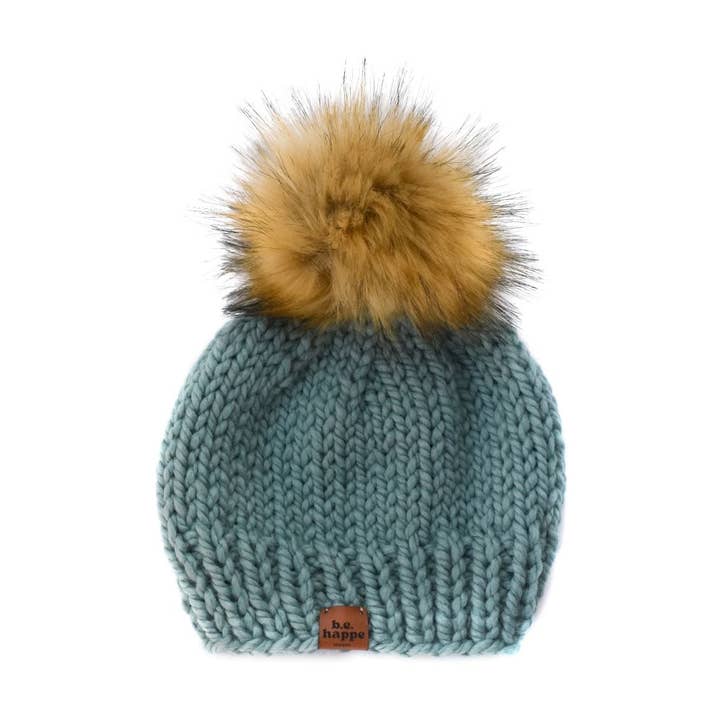 Adult Blue Knit Pom Hat | Womens Winter Beanie for wholesale by b.e.happe