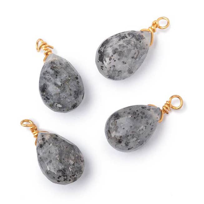 Set of 4 Vermeil Wire Wrapped 9x6mm Celestial Quartz Faceted Pear Focals for wholesale by Beads of Cambay