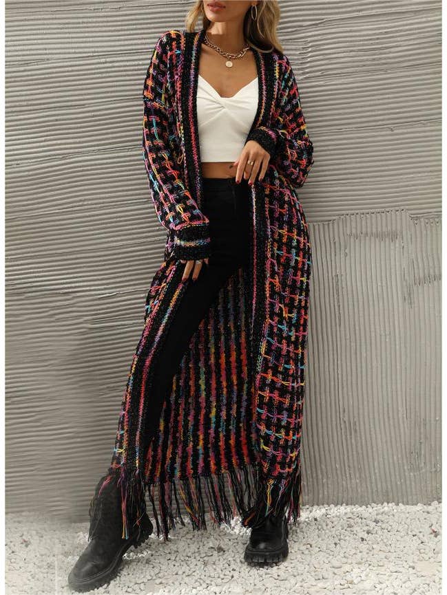 Rosa Clothing - Wholesale Cardigan - Women's - Fringed colorful long knit cardigan