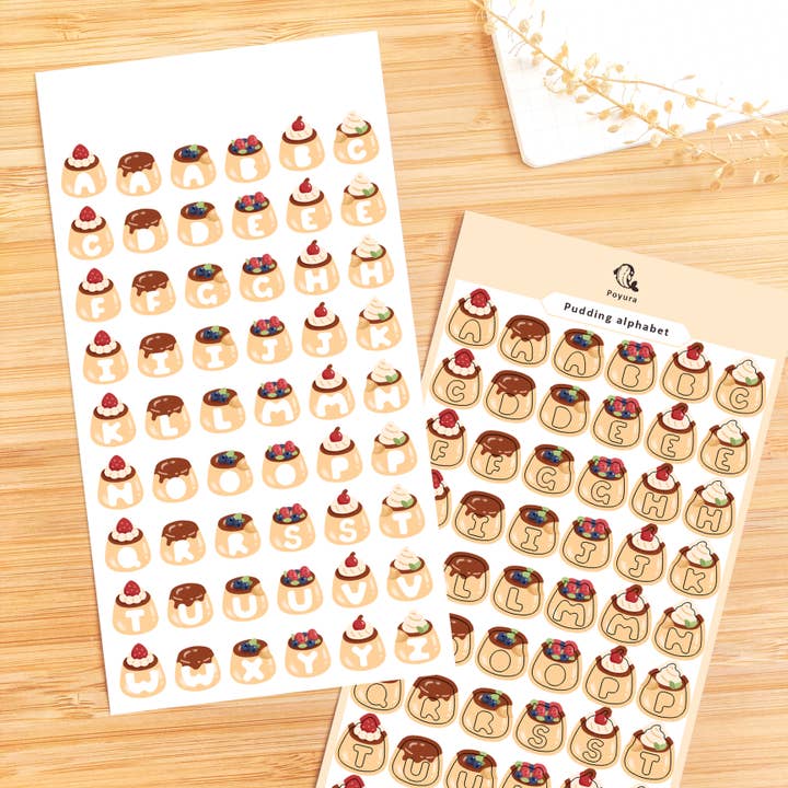 Pudding Alphabet Sticker Sheet for wholesale by Poyura