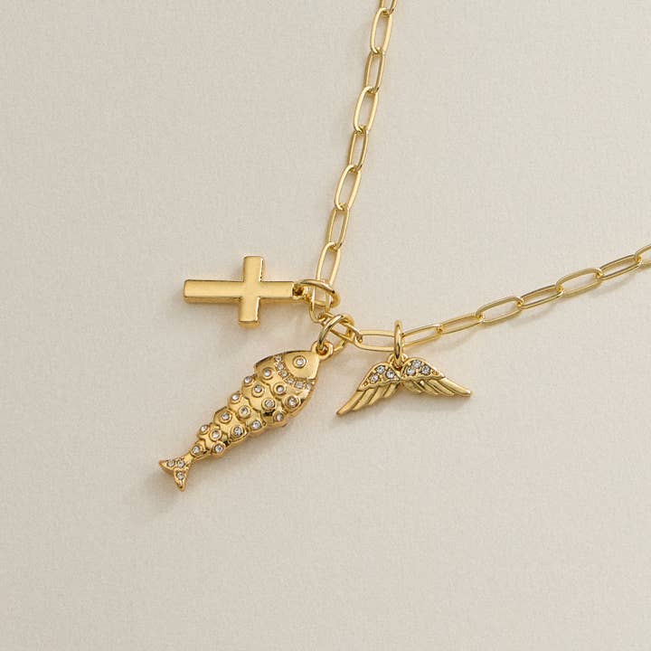 Faith Charm-trio halsband med 18K gulddoppning för wholesale av Frem