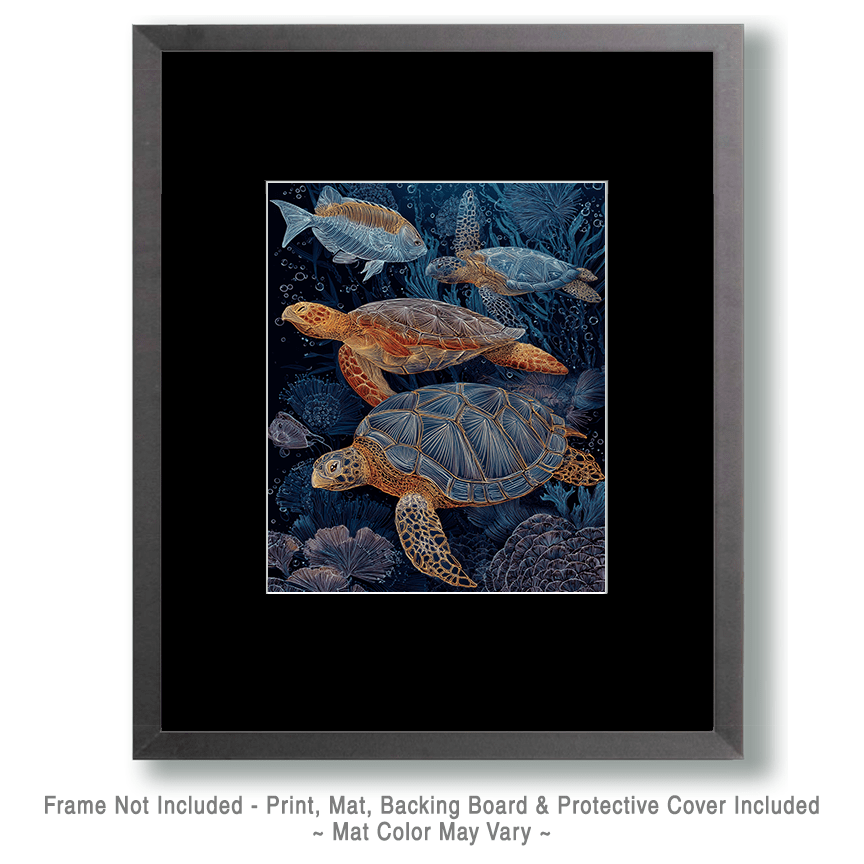 Mowbi - Wholesale Art Print - Stylized Sea Turtles - Ocean Life Art Print - 8"x10" Artwork for 11"x14" Frame1