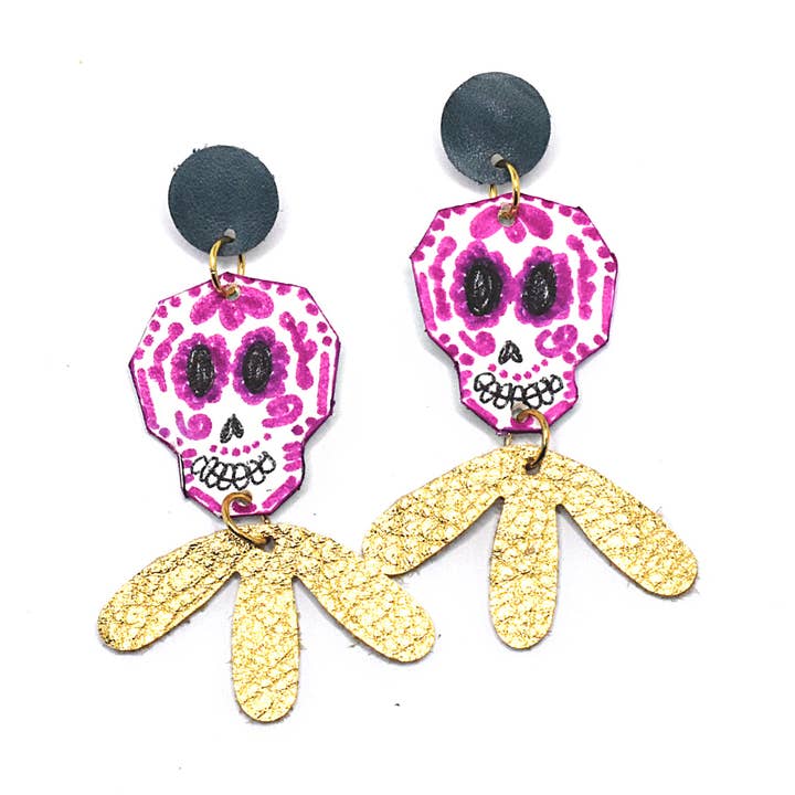 Pattern Gems - Wholesale Dangle Earrings - Long Sugar Skull Earrings1