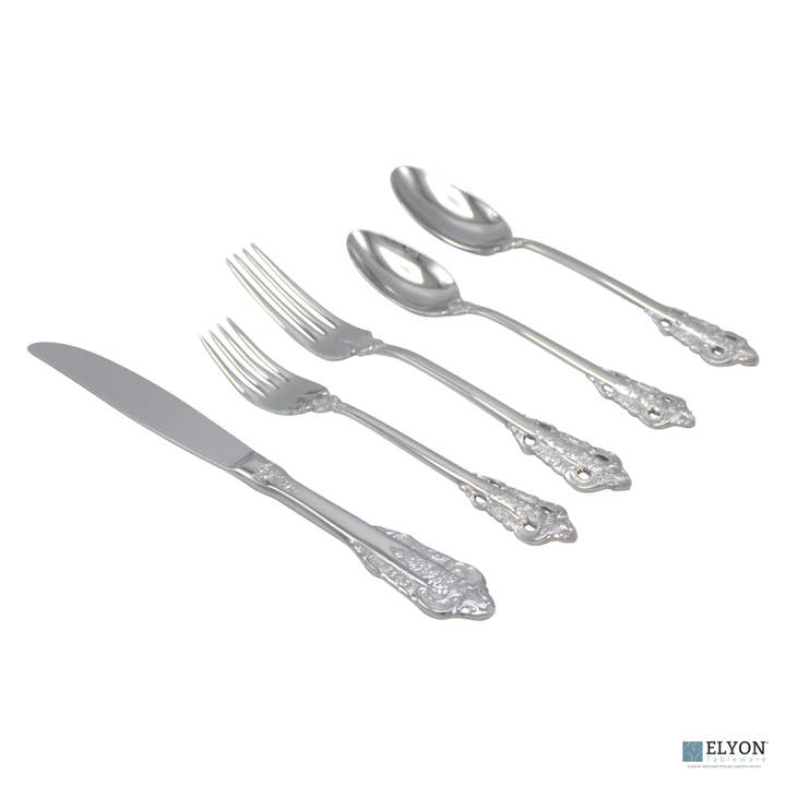 Ensemble de 20 couverts Elyon Baroque en argent réfléchissant pour la vente par Elyon Tableware®