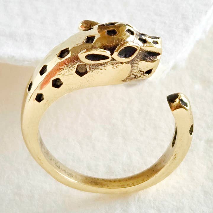 Bague animale en laiton tigre panthère ajustable bijou nature pour la vente par Bisjoux