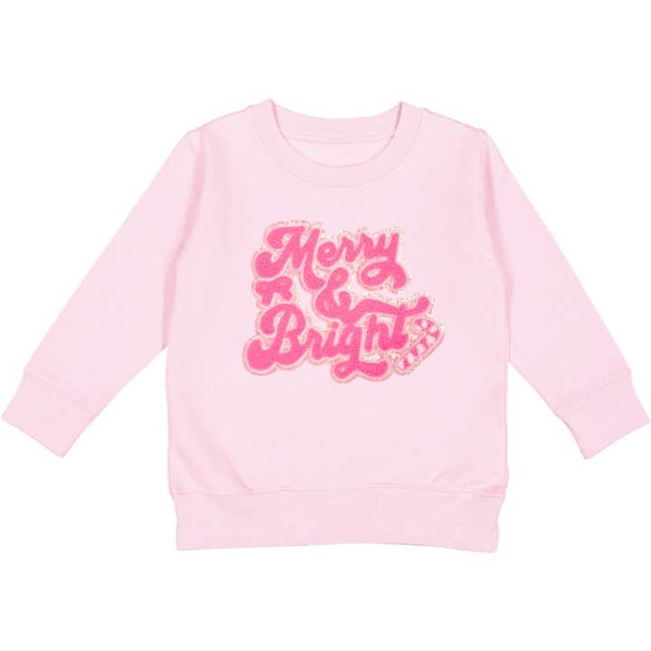 Merry and Bright Patch Christmas Sweatshirt - Girls Clothes for wholesale by Sweet Wink
