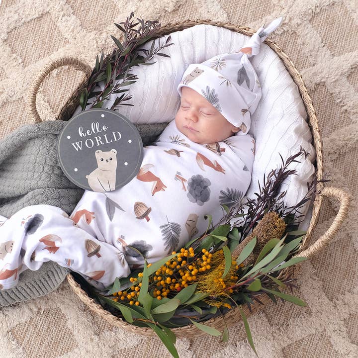 Living Textiles - Wholesale Swaddle Set - Baby - Hello World Gift Set - Forest Retreat