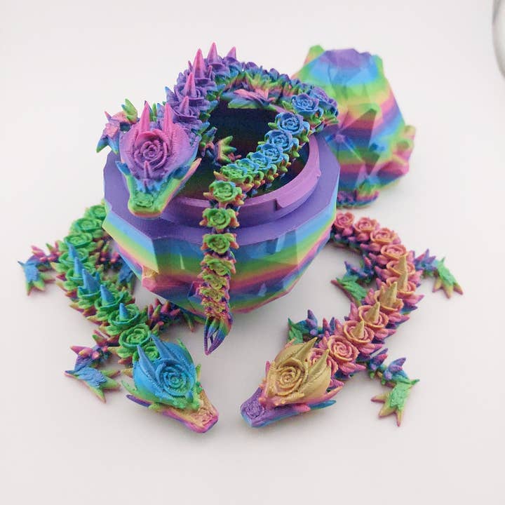 The Geek Galleria - Wholesale Fidget Toy - Kids - 12 Inch Rose Dragon And Matching Egg! - Articulated - Cinderwing3d - 3D Printed Dragon - Unique Gift