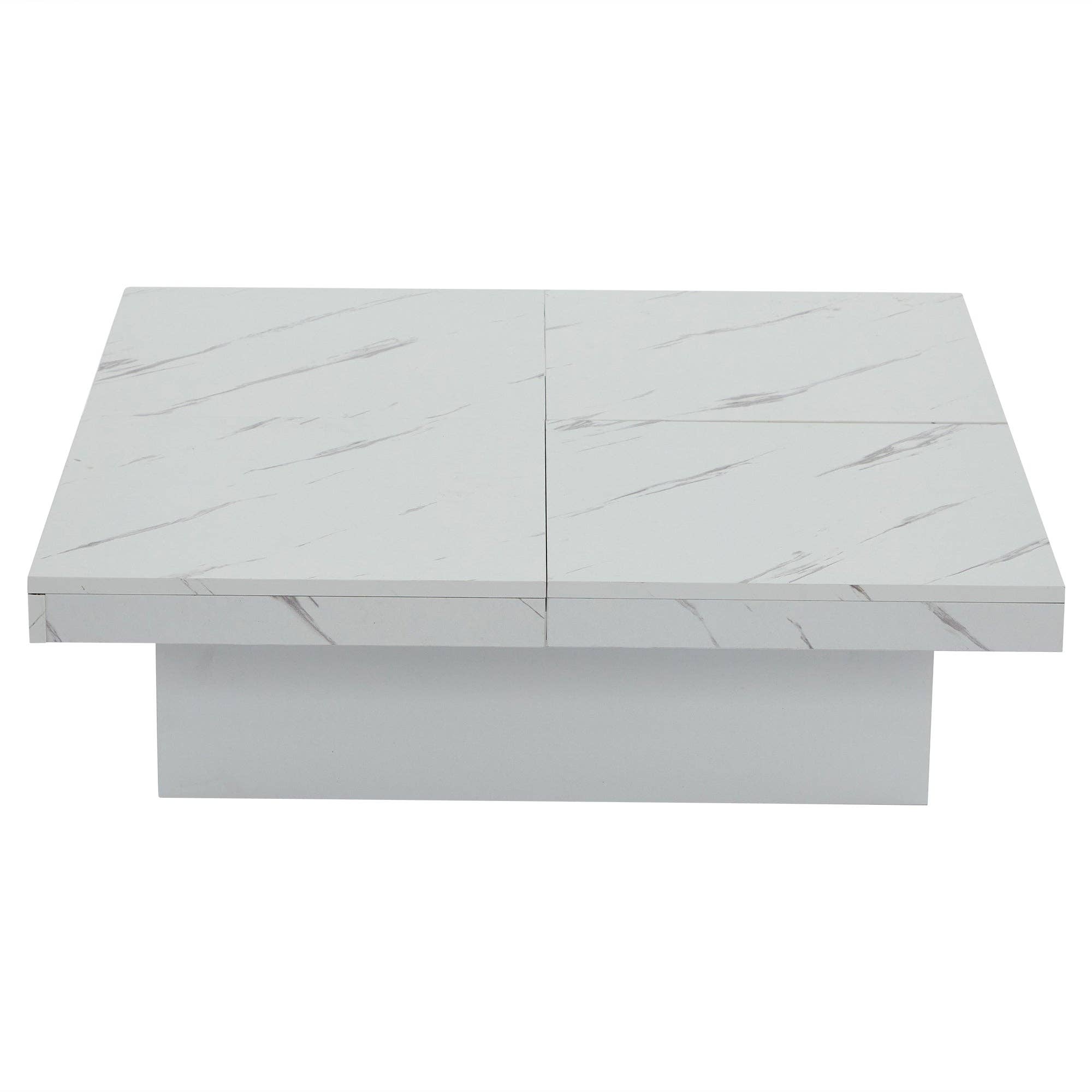 Urban Meuble - Wholesale Side Table - Modern white square coffee table with marble effect, 4 drawers, sliding top 90x90x25cm KHEKRIED18