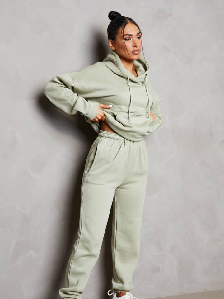 Sage Oversized Front Pocket Pullover Hoodie Cuffed Joggers L for wholesale by Femme Luxe