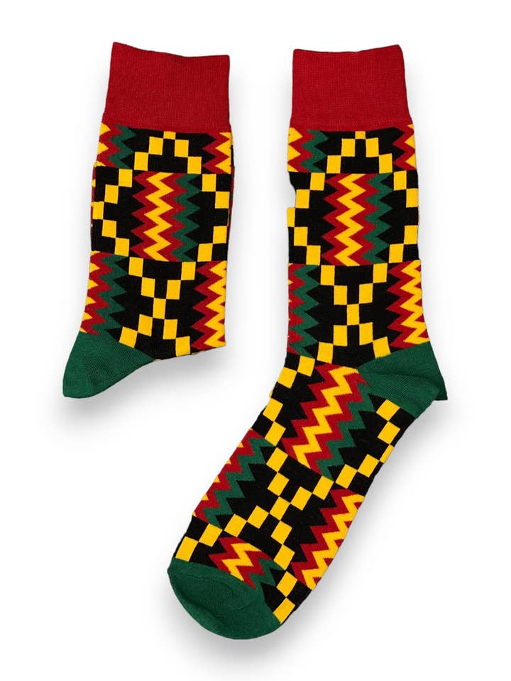 5 pares - Meias africanas / Meias afro / Meias com estampado africano - Blocos vermelhos e amarelos por atacado de AfricanFabs