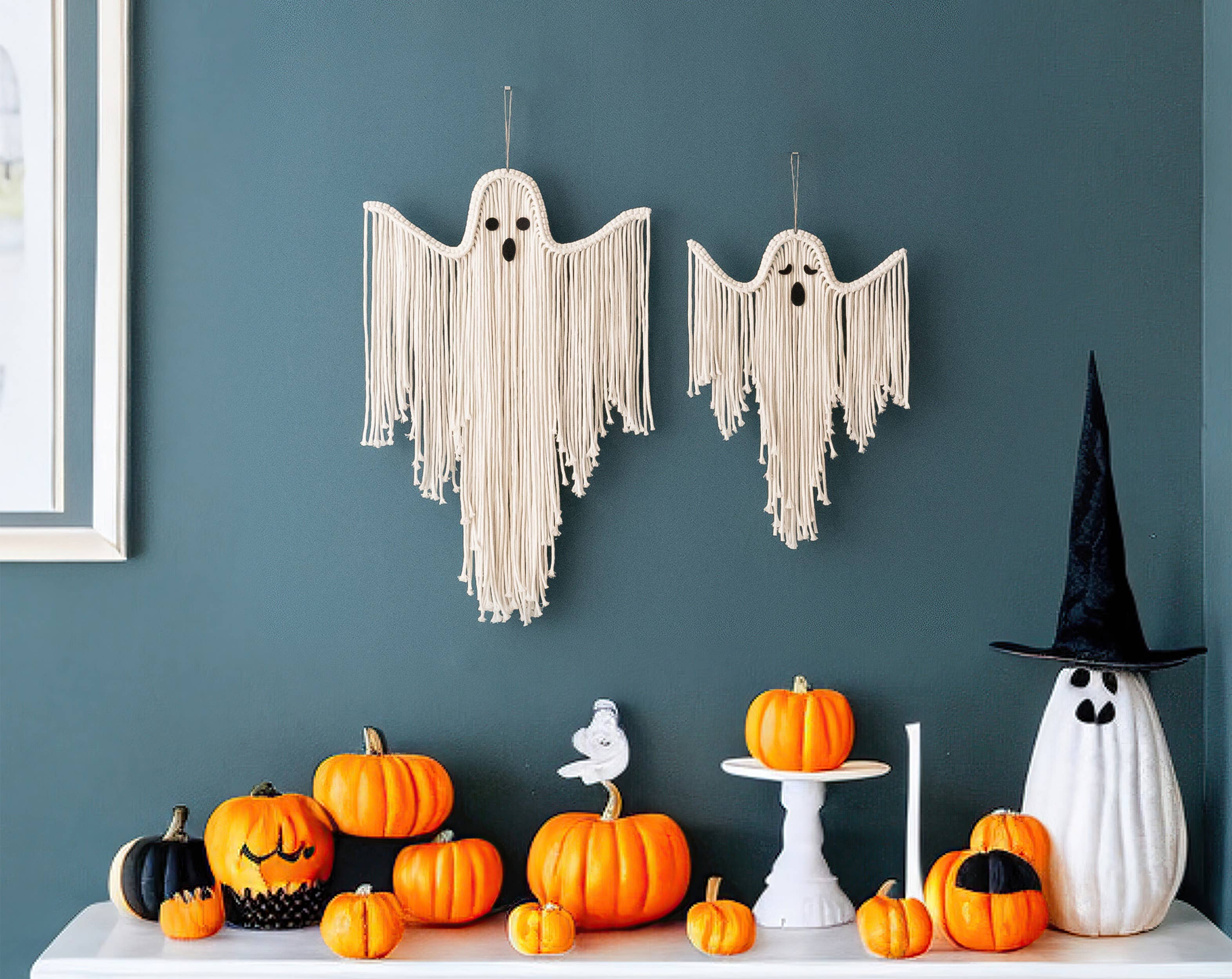 BeanDaikon - Vente Décalcomanie – décorations de fête - Fantôme d'Halloween en macramé V736